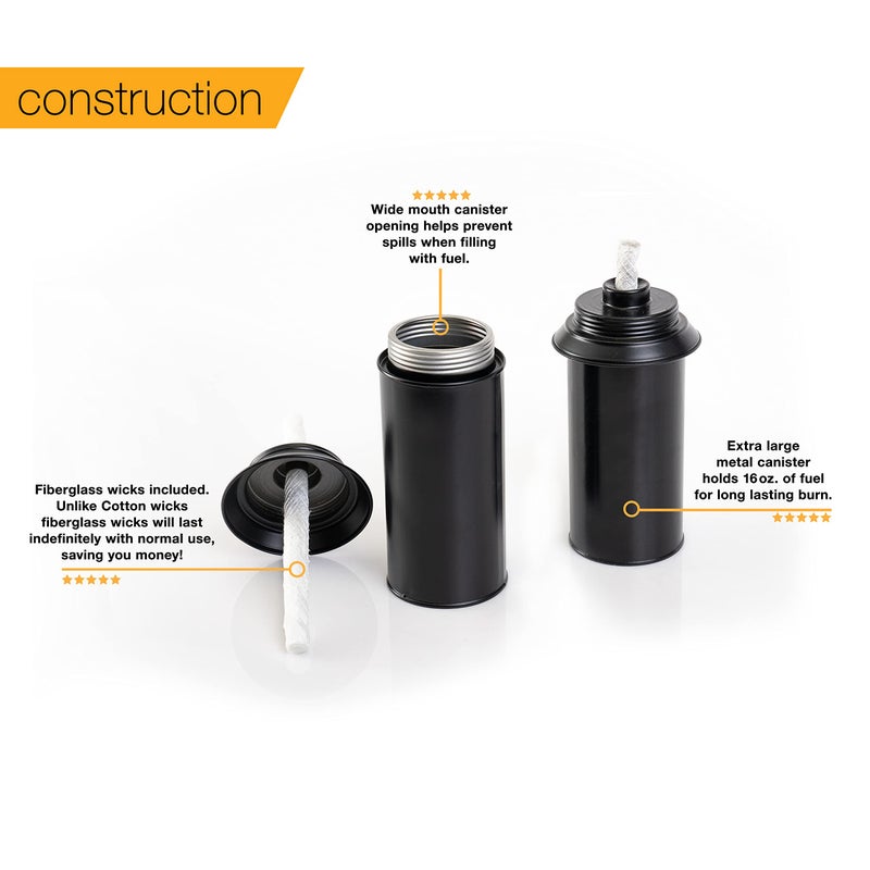 Backyadda Torch Replacement Canisters (16 oz). Compatible with Tiki Torches. Easy Fill Opening. 4-Pack Standard Metal (Without Caps) - Image 4